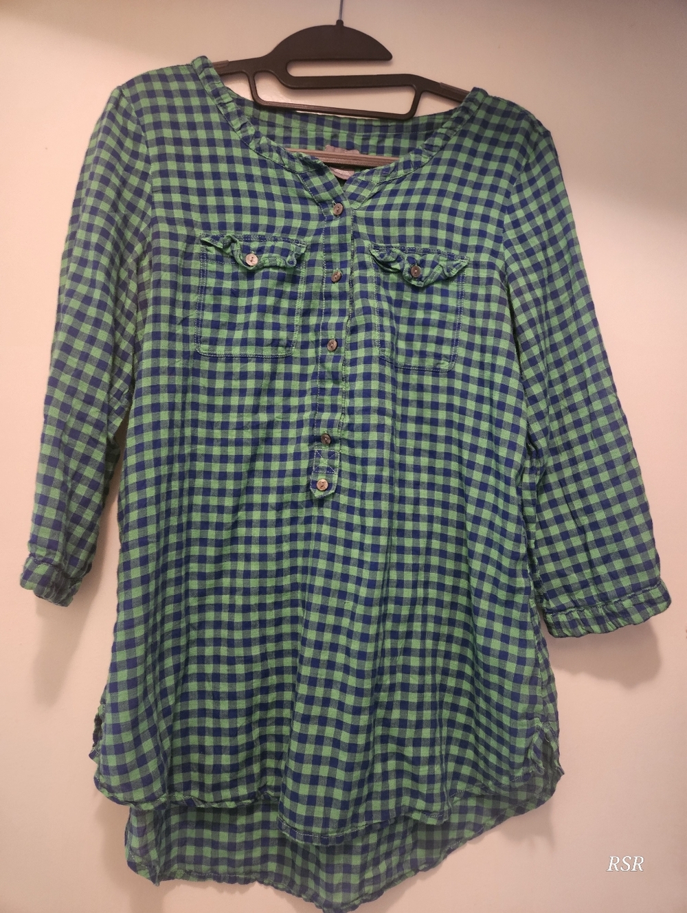 Green and Navy Gingham Button-Front Tunic
